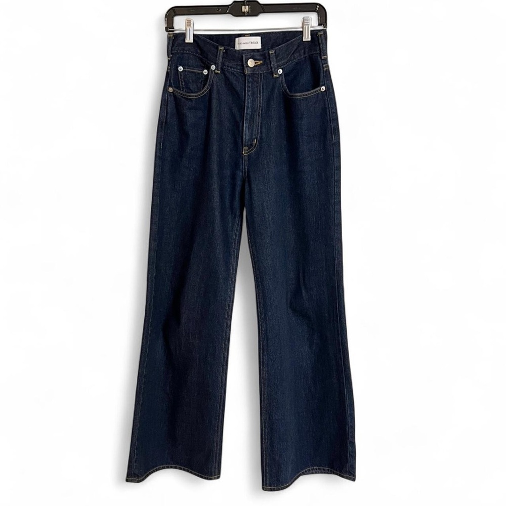 Tu es mon TRESOR Larimar Dark Indigo Straight Soft Flare Jeans Denim 26 L28 navy - Picture 3 of 10